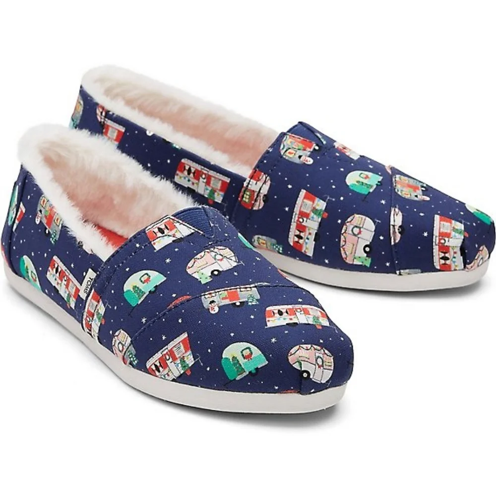 👣TOM'S 🌱ALPARGATA Paper Source Holiday Camper Fur Lined Espadrilles